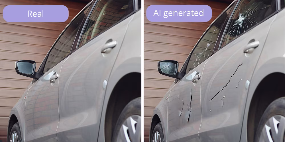 Real photograph of car next to AI generated image