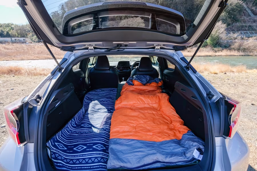 sleeping bags in car