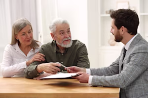 Couple talking to a solicitor