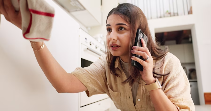 woman looking concerned Burst pipe
