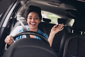 woman driving car