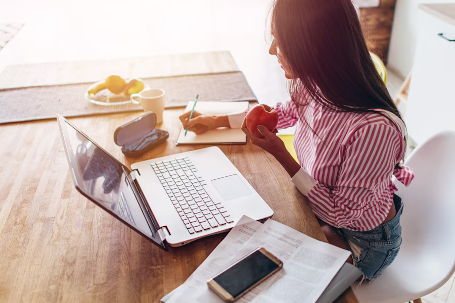 woman looking at budget