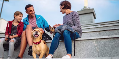 A family sat on steps