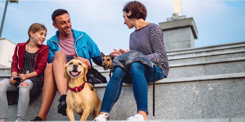 Family sat on steps