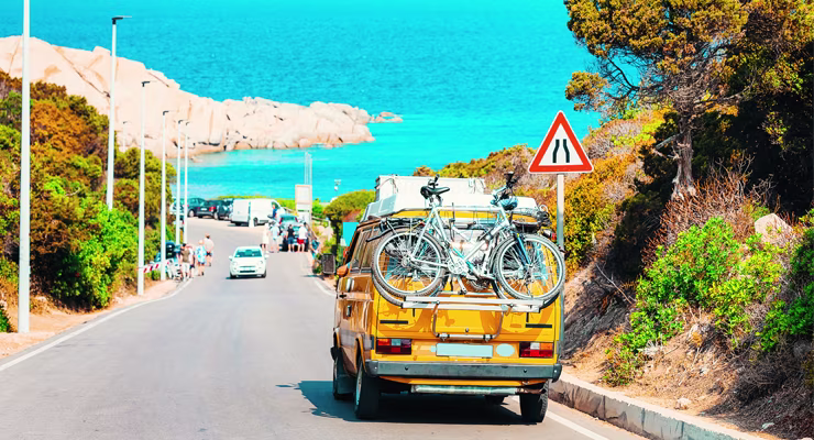 yellow camper van on road