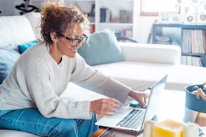 Woman working from home on a laptop