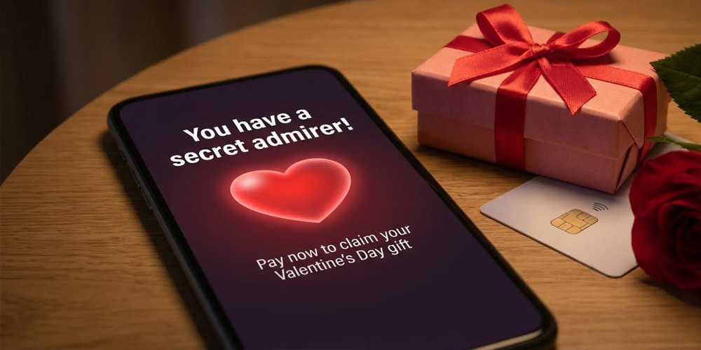 Phone displaying scam Valentine's Day message