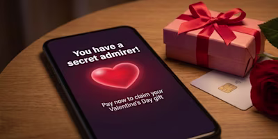 Phone displaying scam Valentine's Day message