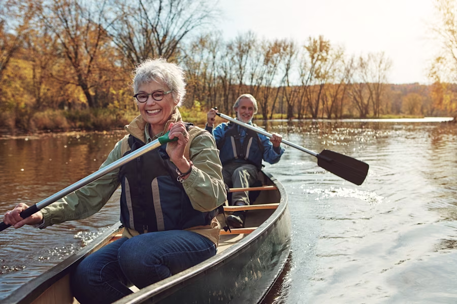 Older couple canoeing