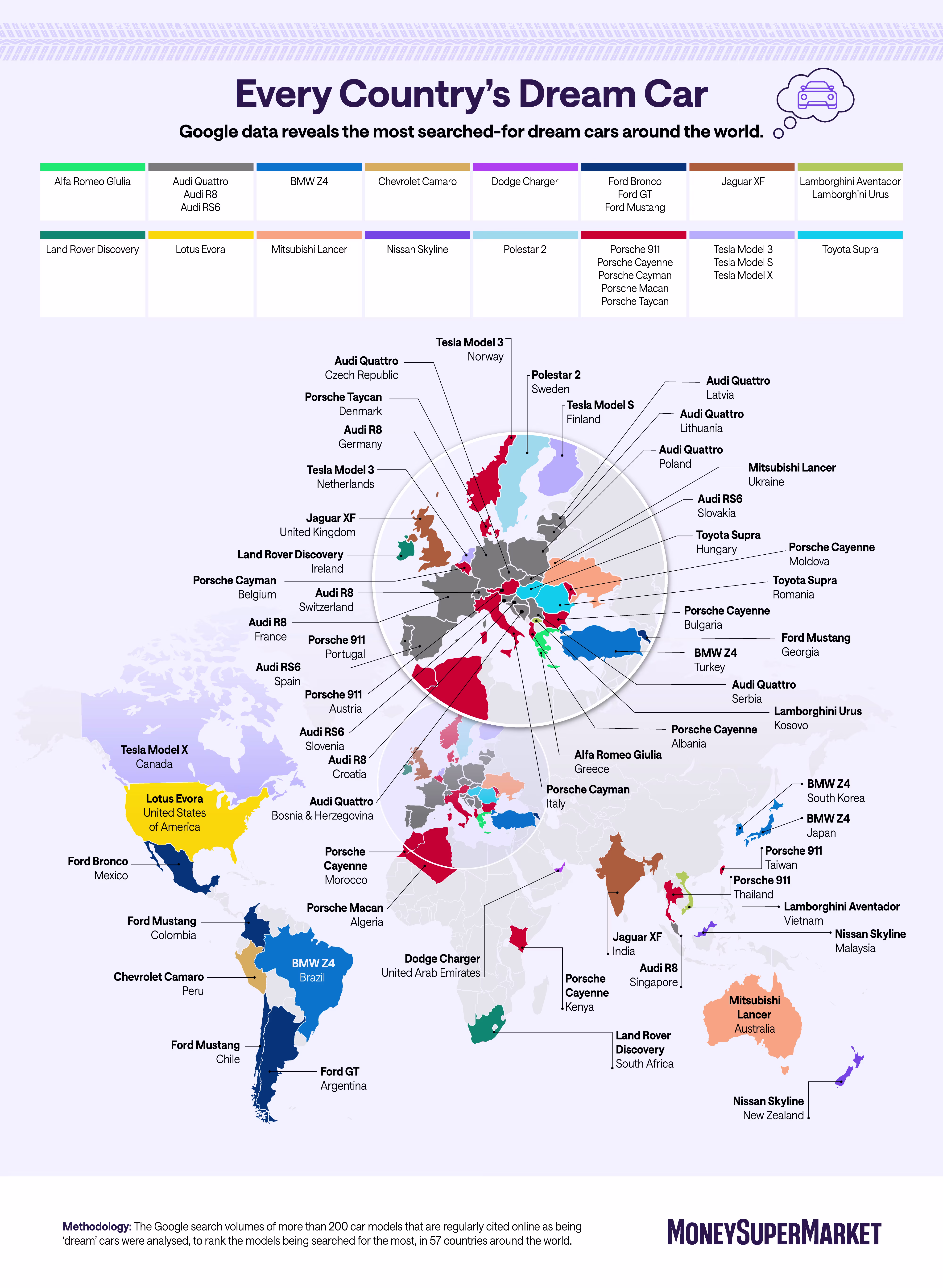 A map of favourite vehicles around the world