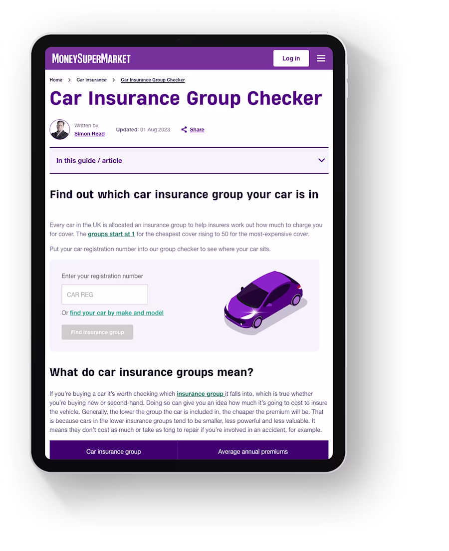 Car insurance group checker page