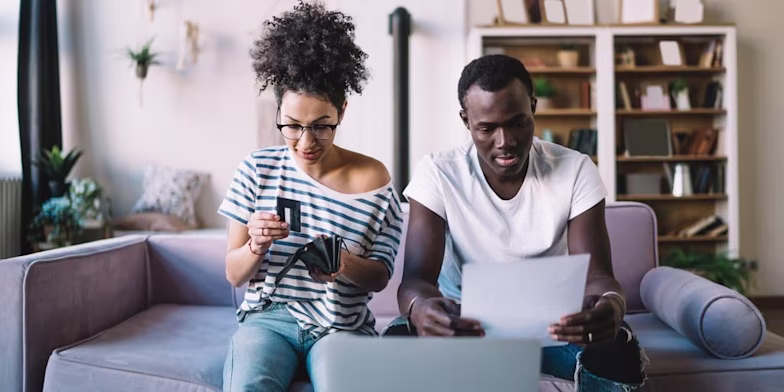 Couple looking at bills online
