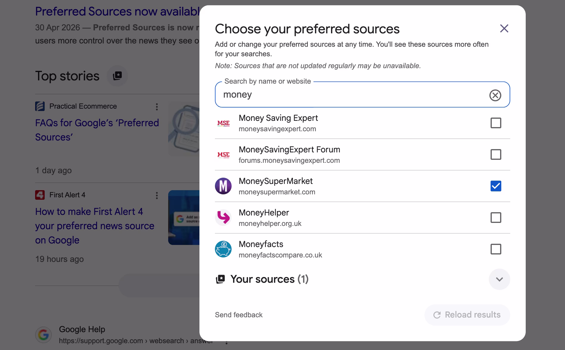 Google preferred sources manual