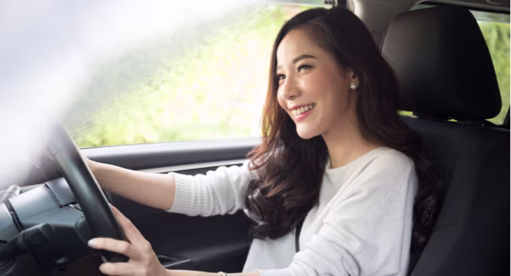 woman driving car