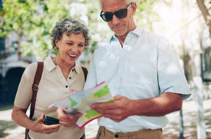 Man and woman looking at map