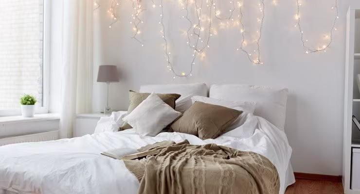 Bedroom with fairy lights