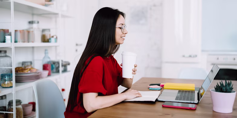 woman looking at finances