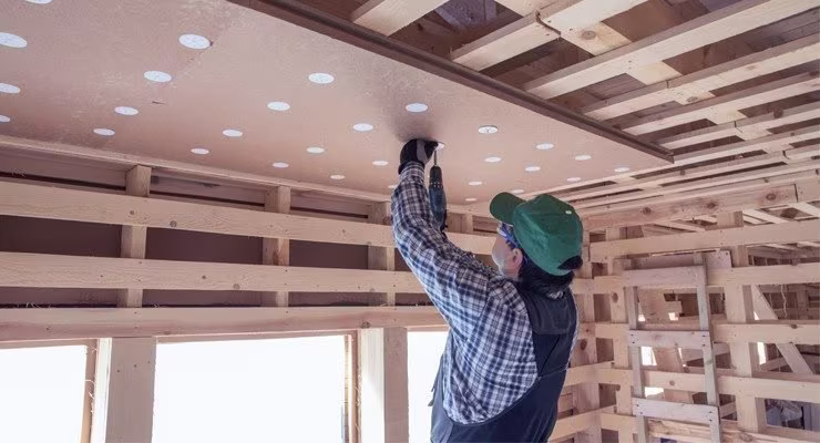 Builder working on ceiling