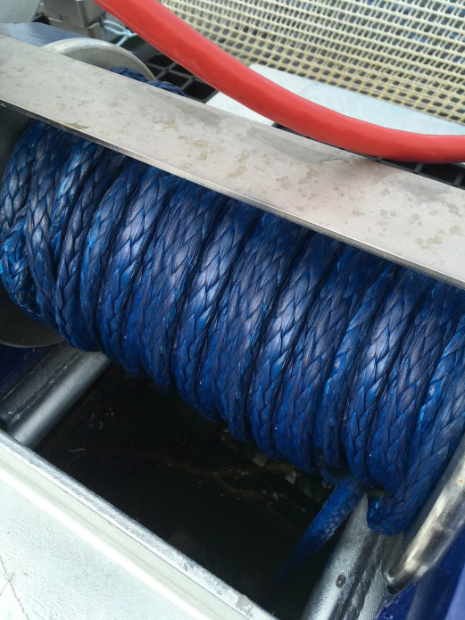 Rope on winch for aquaculture