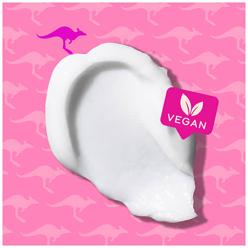 Infographic: VEGAN with a little bit of conditioner on pink background with kangoroos