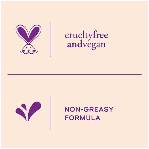 An infographic saying: cruelty free and vegan;, non-greasy formula.