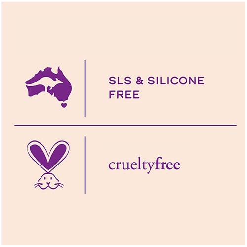 An infographic saying: SLS and silicone free, cruelty free.