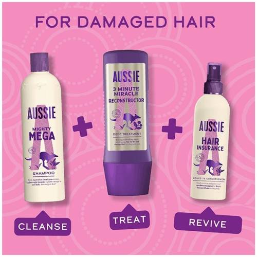 A picture of a shampoo bottle, conitioner, 3 minute miracle and a mask with a title for damaged hair.