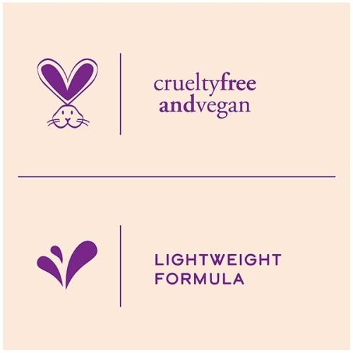 An infographic saying: cruelty free and vegan;, lightweight formula.