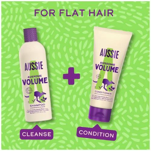 A picture of 3 products:Aussome Volume Shampoo and conditioner