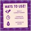 An infographic saying: ways to use! Daily conditioner, 3 minute treatment and intensive mask.