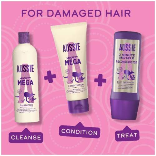A picture of a shampoo bottle, conitioner, 3 minute miracle and a mask with a title for damaged hair.
