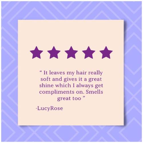 A product review by Lucy Rose, saying: It leaves my hair really soft ans gives it a great shine which I always get compliments on. Smells great too.