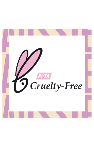 Aussie icons PETA Certified Cruelty-free on white background with beige-pink frame