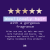An purple image with a 5 stars review: 'Wow! Lovely hair with a gorgeous fragrance'