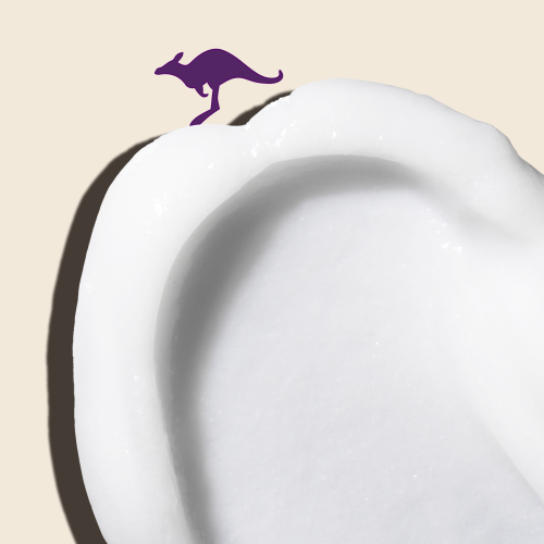 An image of cream zoomed in and a icon of the kangaroo in the background.