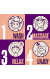 An illustration with 4-step instruction how to wash hair