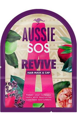 An image of Aussie SOS Revive Hair Mask & Cap package