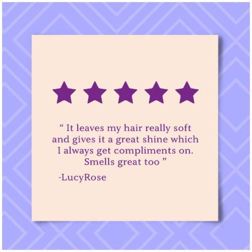 A product review by LucyRose, saying: It leaves my hair really soft and gives it a great shine which I always get compliments on. Smells great too.