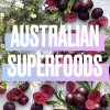 Australian Superfoods title on the background with fruits and plants
