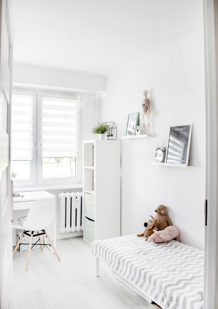 Scandinavian themed bedroom.