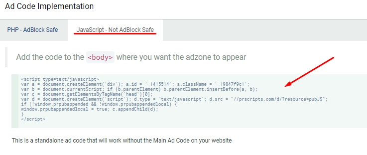 standalone-adzone-code