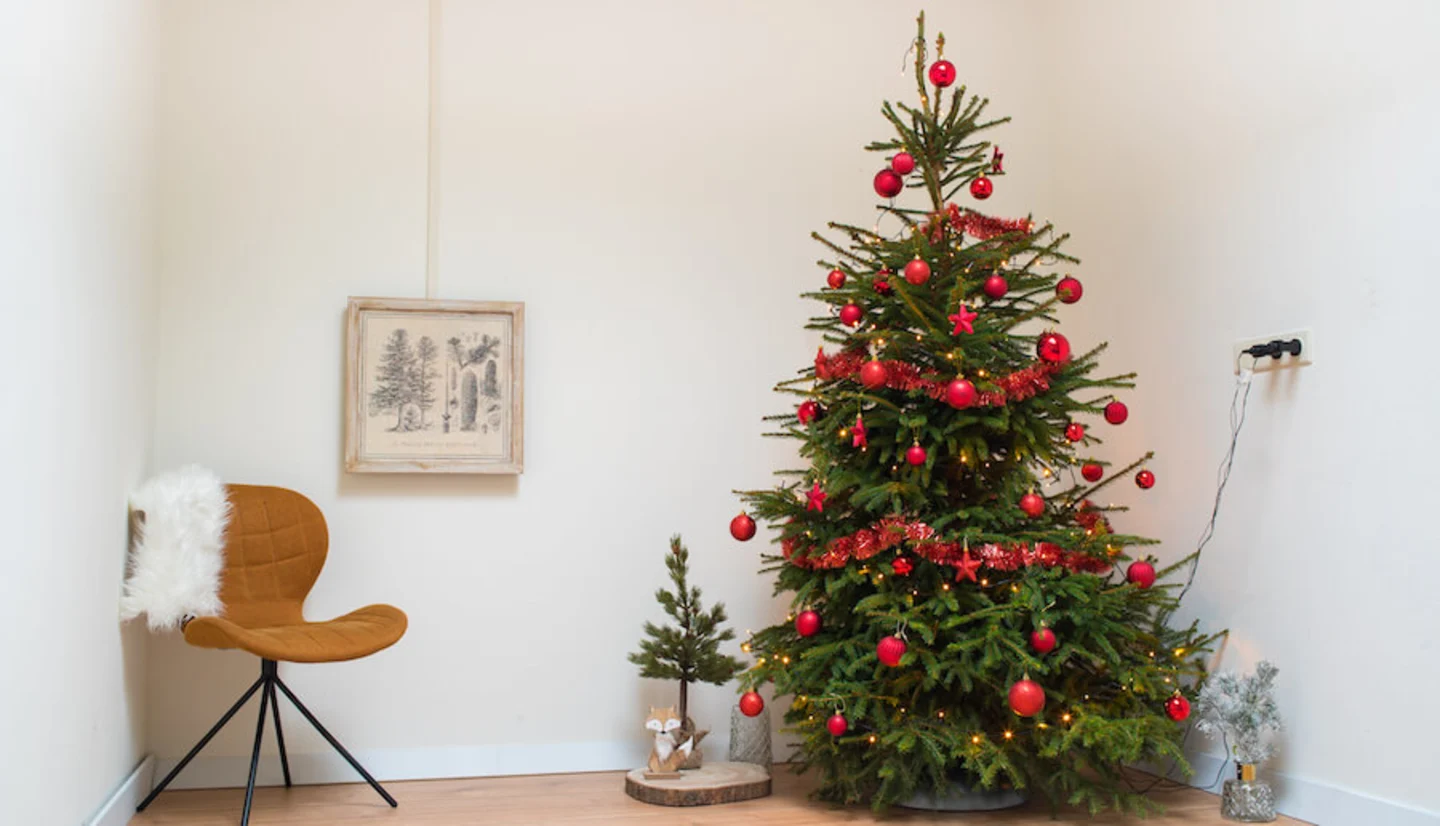 Kerstboom rode kerstversiering