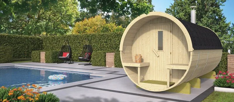 tonsauna saunabarrel zwembad lounge tuin