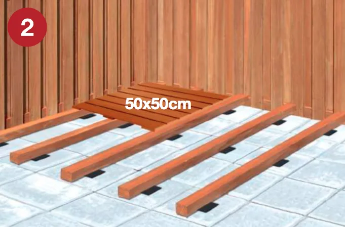 houten terrastegel plaatsen op onderbalken