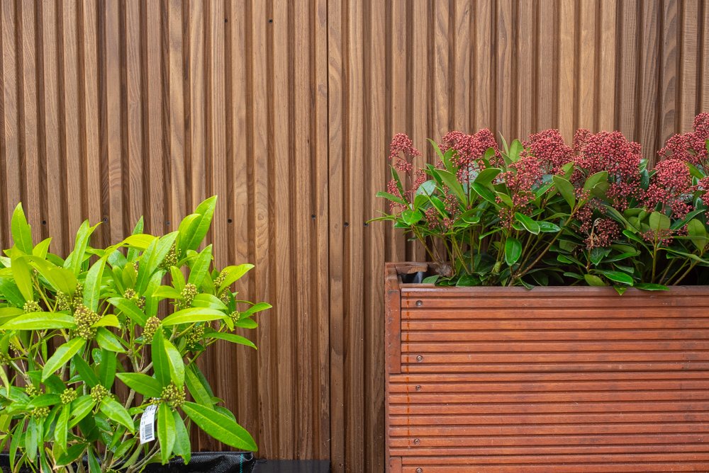 Gevelbekleding thermisch gemodificeerd essen triple blokhutprofiel