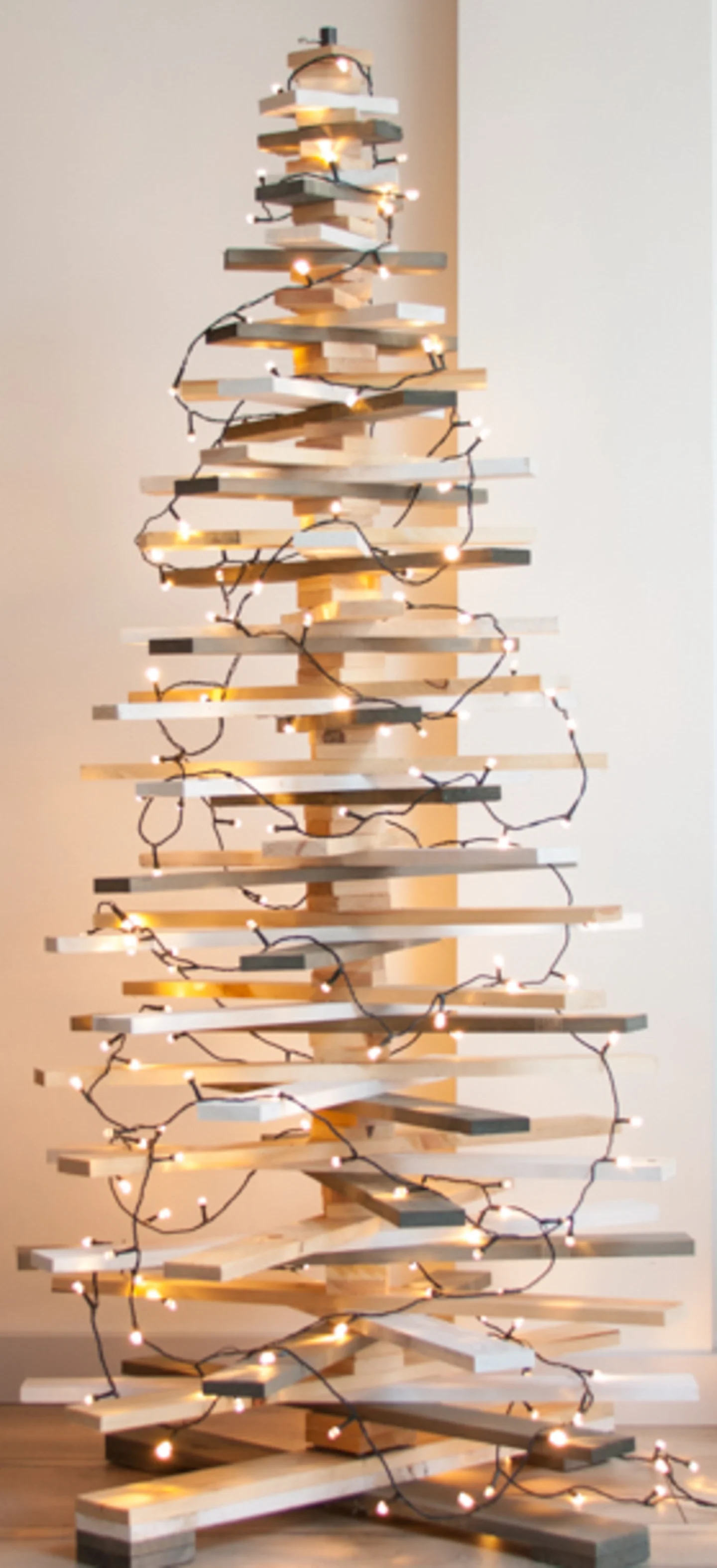 Houten kerstboom 3d kerstverlichting