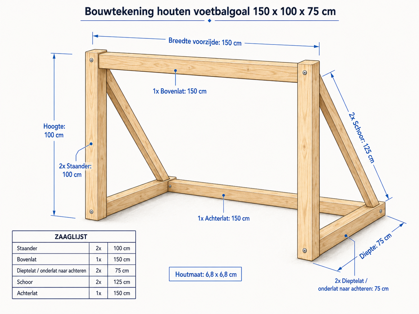 Voetbal goal hout afmetingen