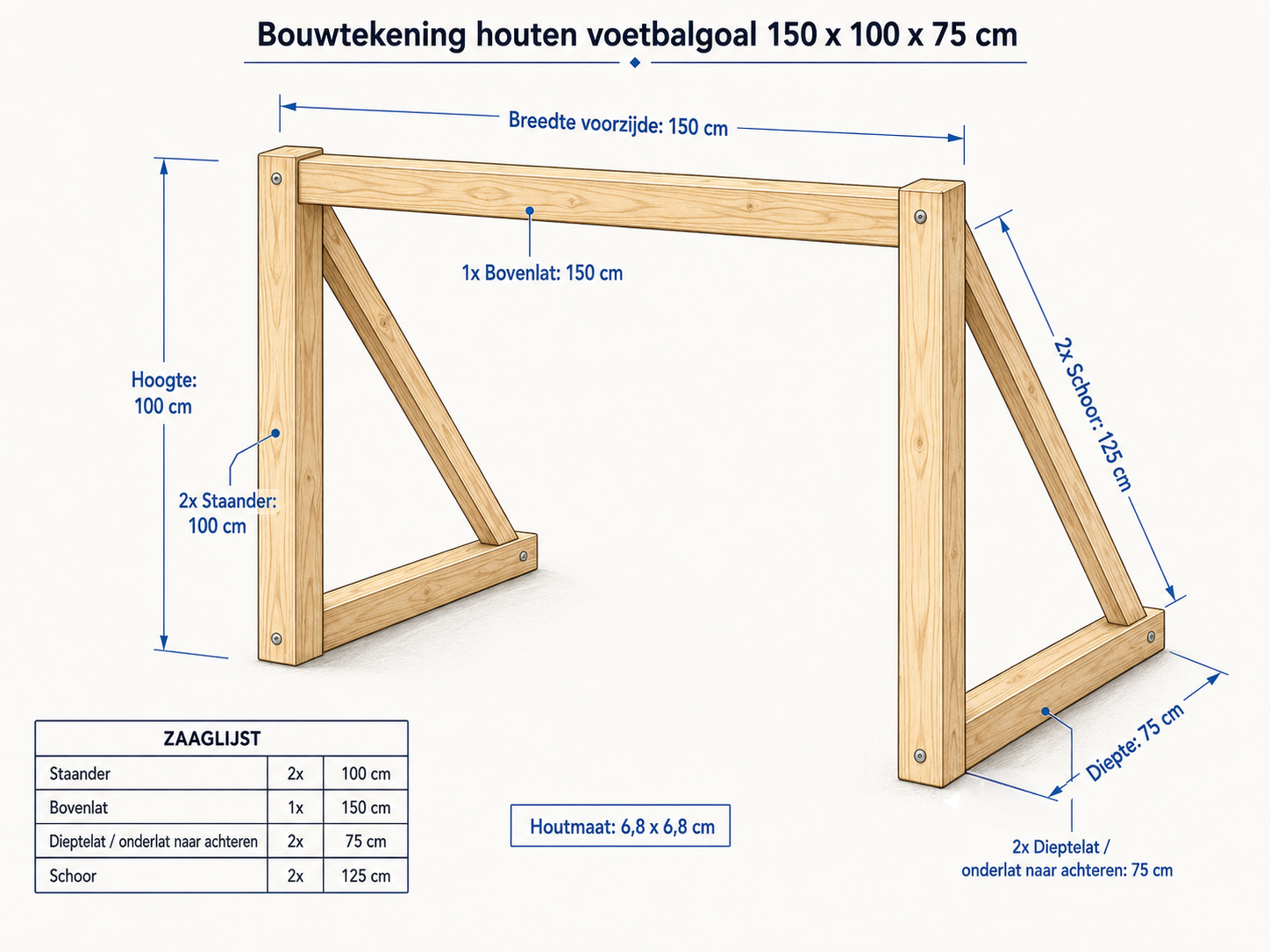 Voetbal goal hout afmetingen
