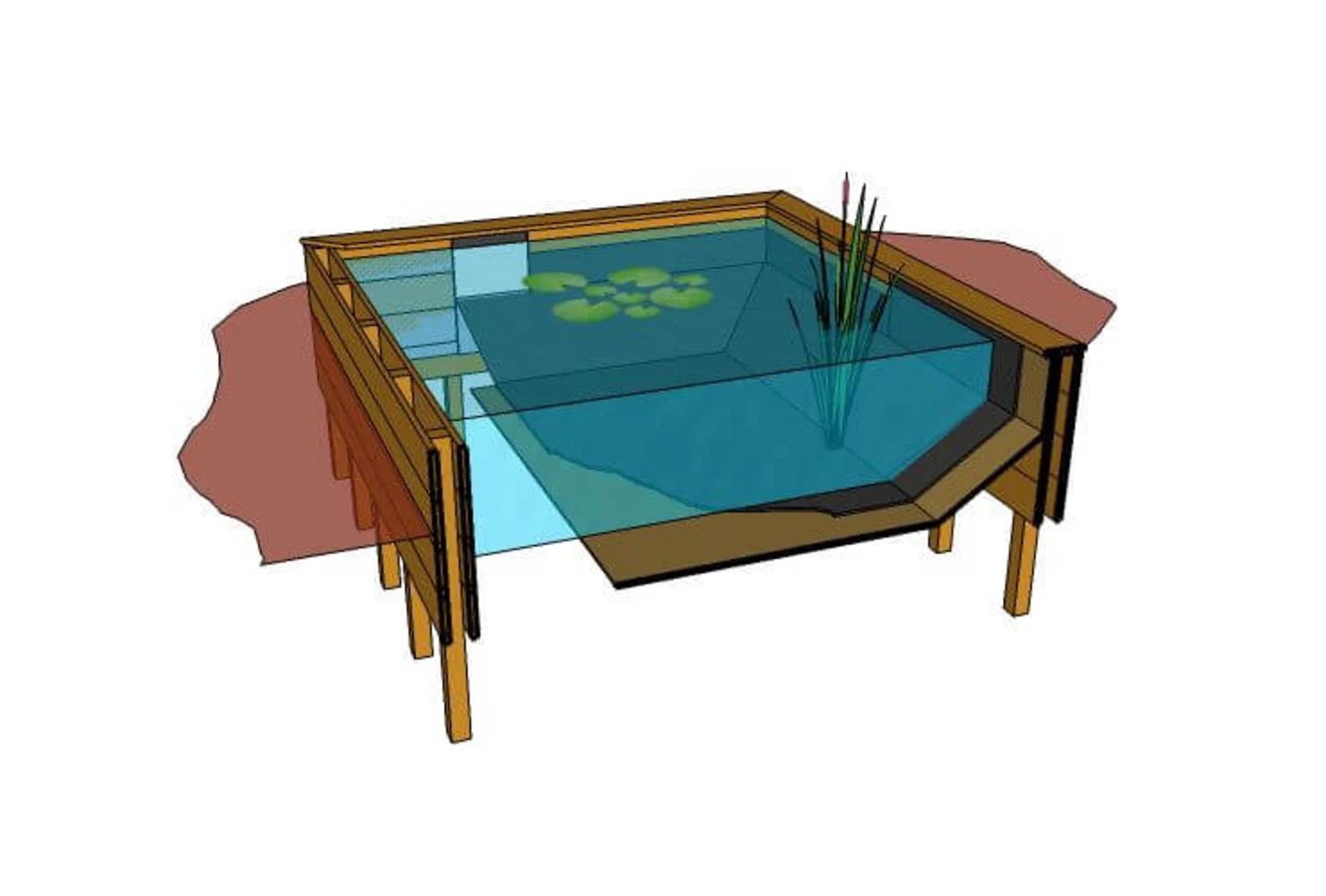 houten vijverbak met water
