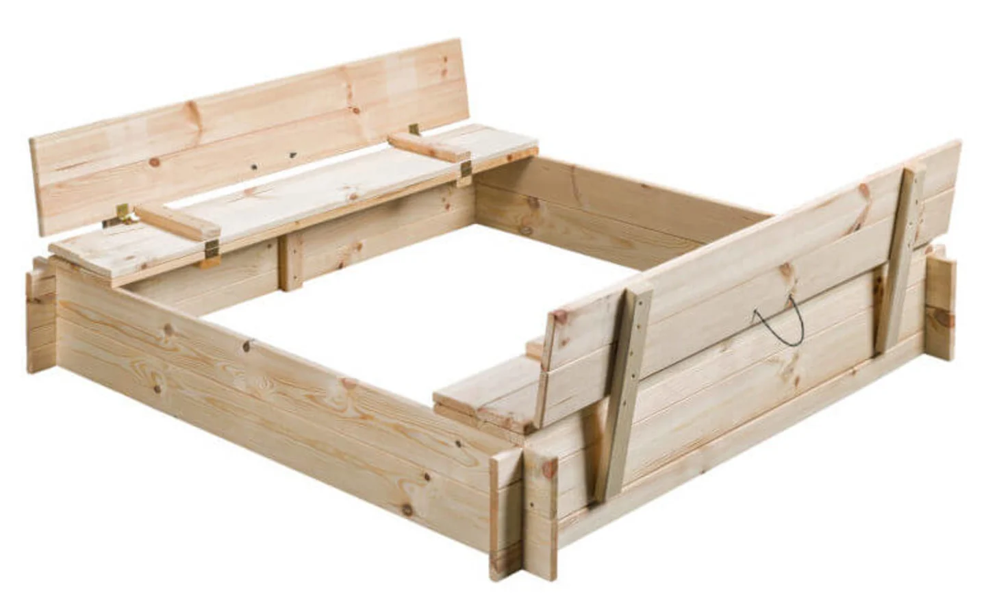 Houten zandbak Gucio blank bankjes